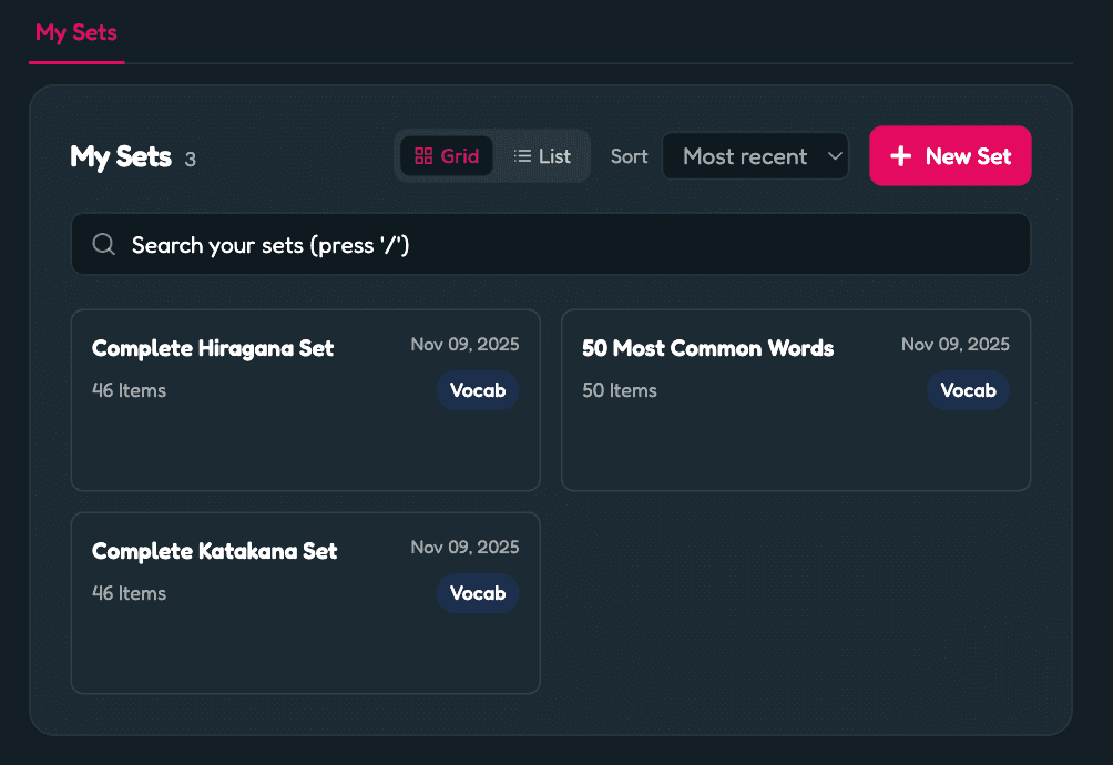 ReBabel custom Japanese study sets